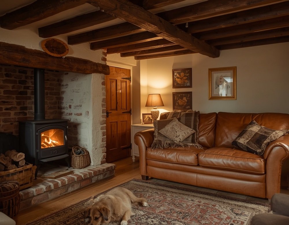 Dog friendly cottage interior with wood burner from Toad Hall Cottages