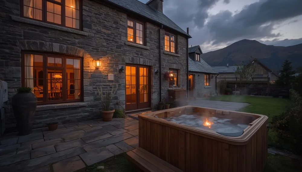 Stone cottage with hot tub in the Welsh countryside, an example of an Airbnb-style stay in Wales